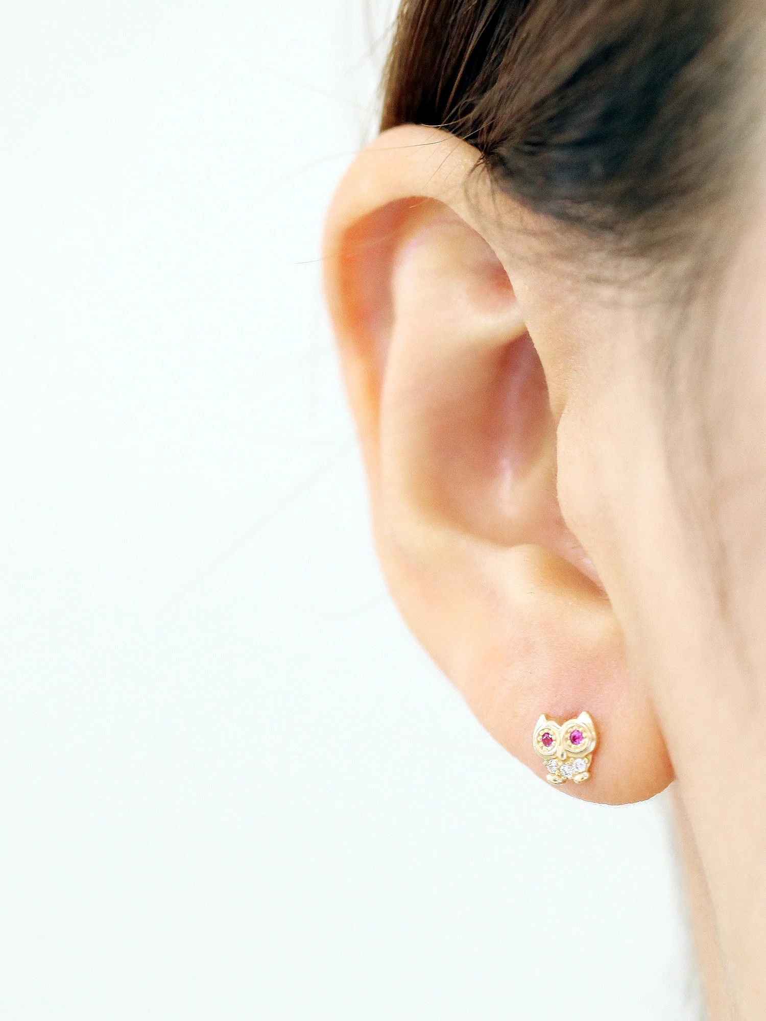 14K Gold Cubic Owl Cartilage Earring 20G - Image 6