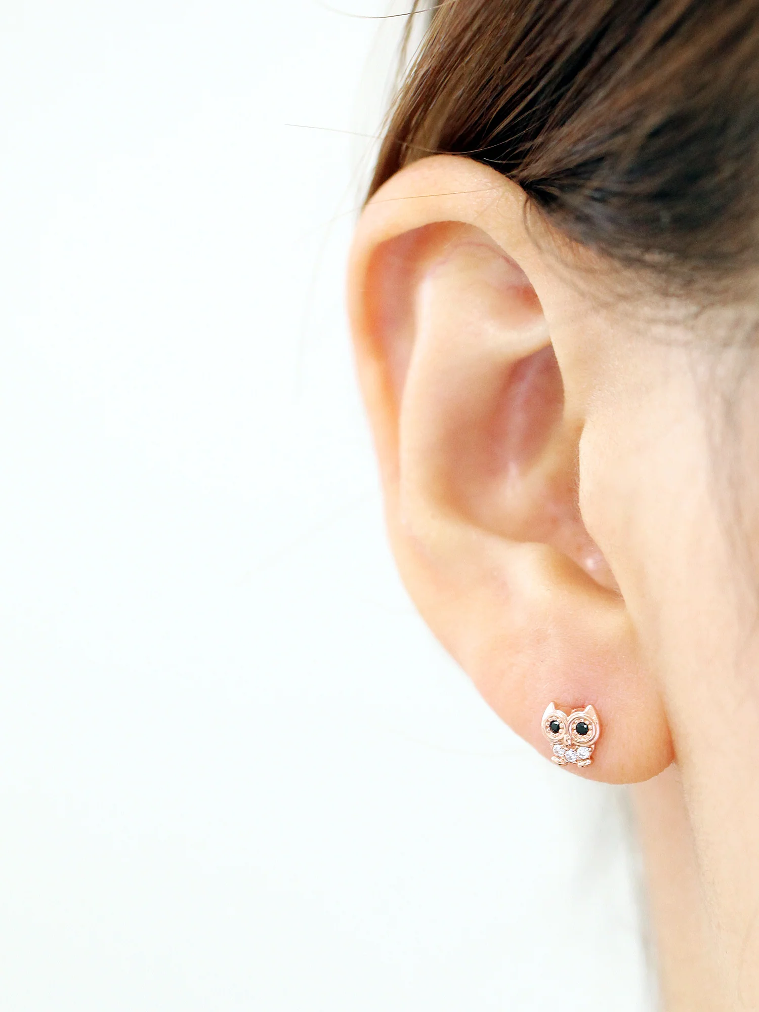 14K Gold Cubic Owl Cartilage Earring 20G - Image 9