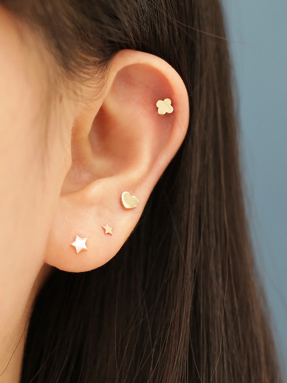 14K Gold Plain Star / Heart / Clover cartilage earring 20g - Image 4