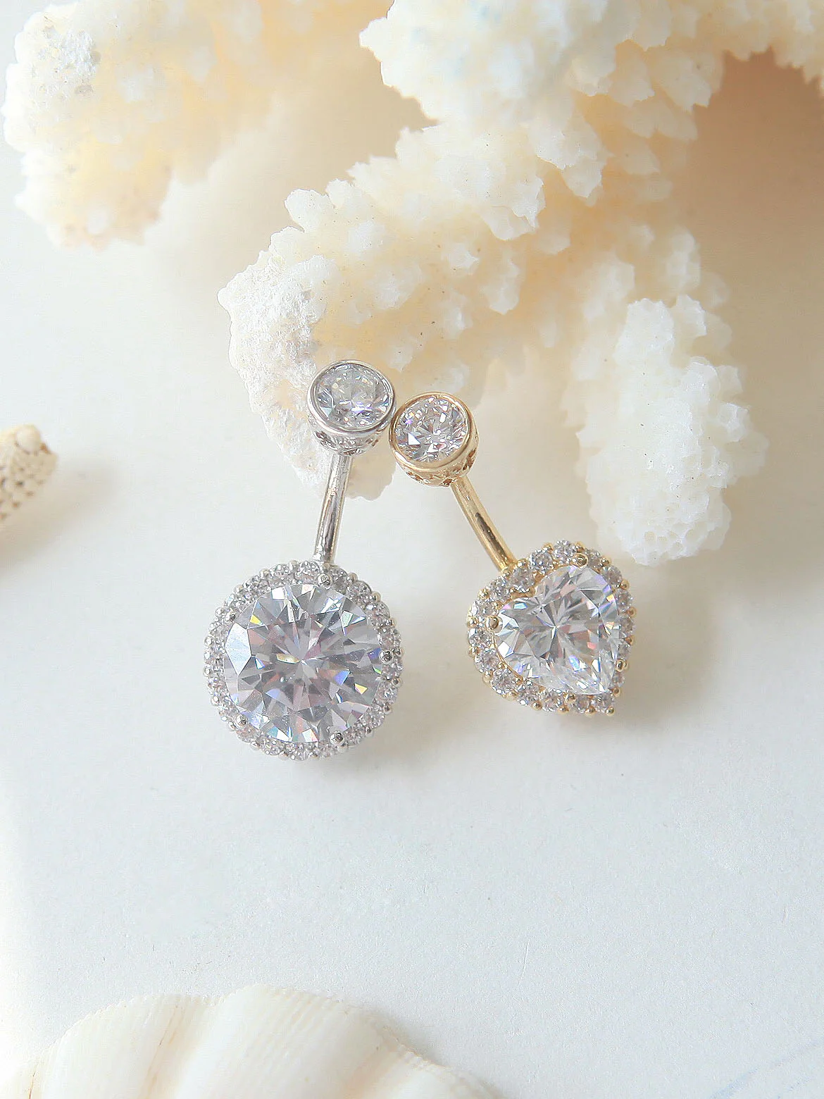 14K Gold Cubic Belly Button Piercing 18G16G - Image 3