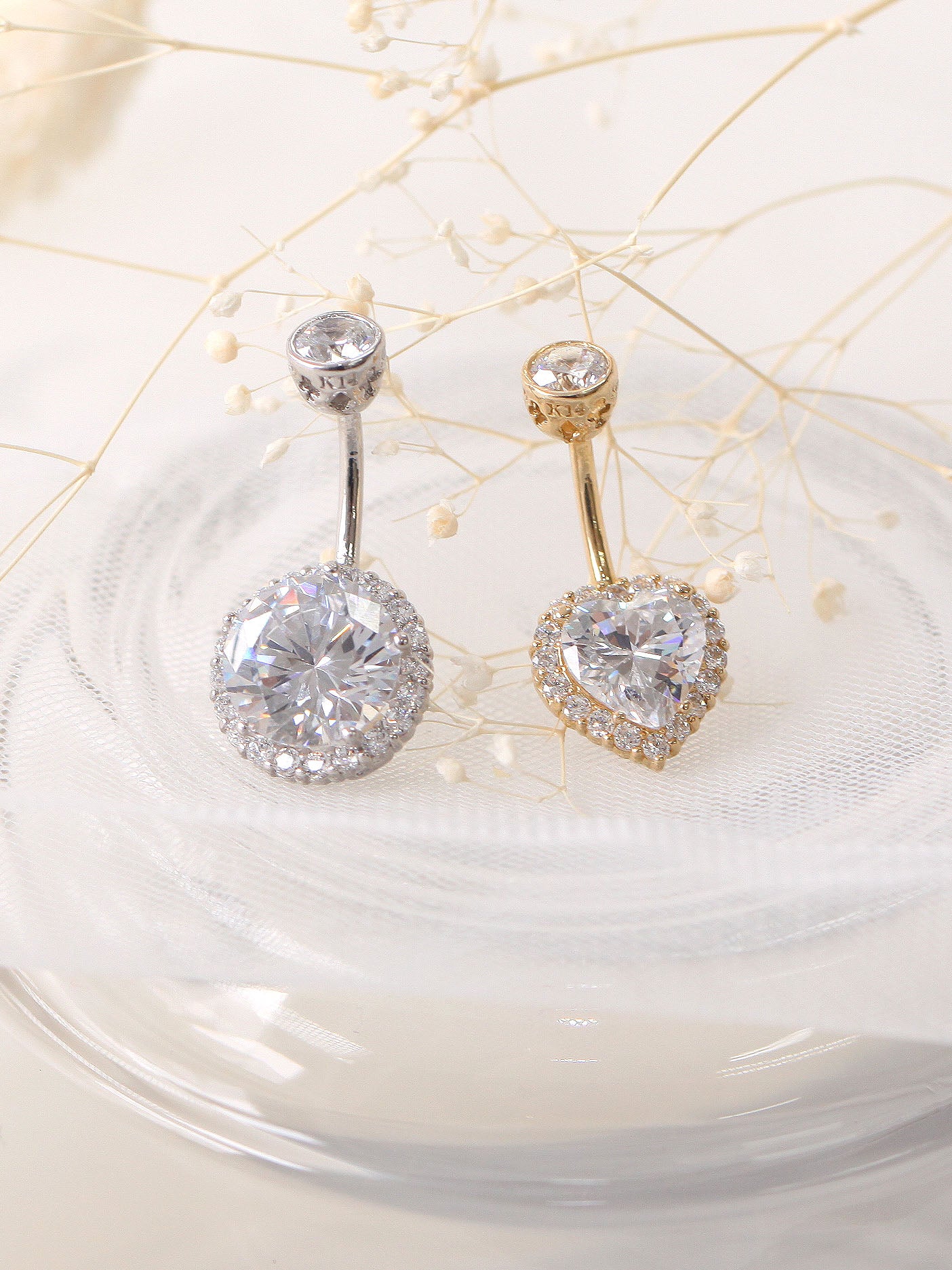 14K Gold Cubic Belly Button Piercing 18G16G - Image 4