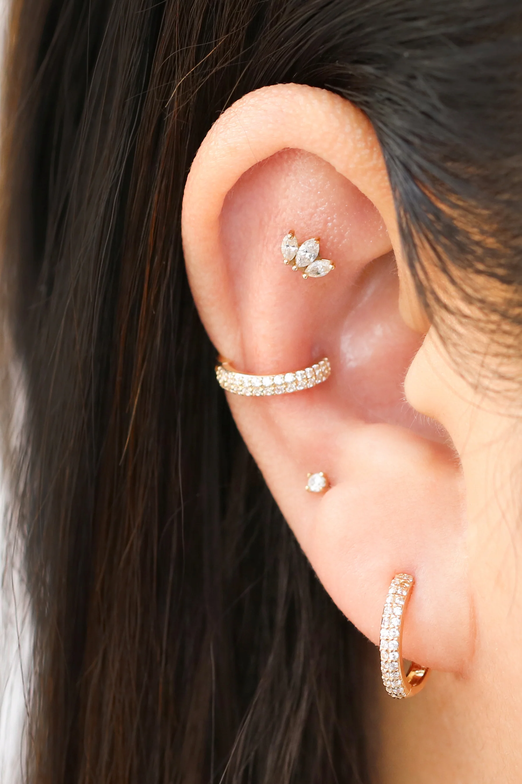 14K Gold 2 Line CZ Hoop Earring - Image 15