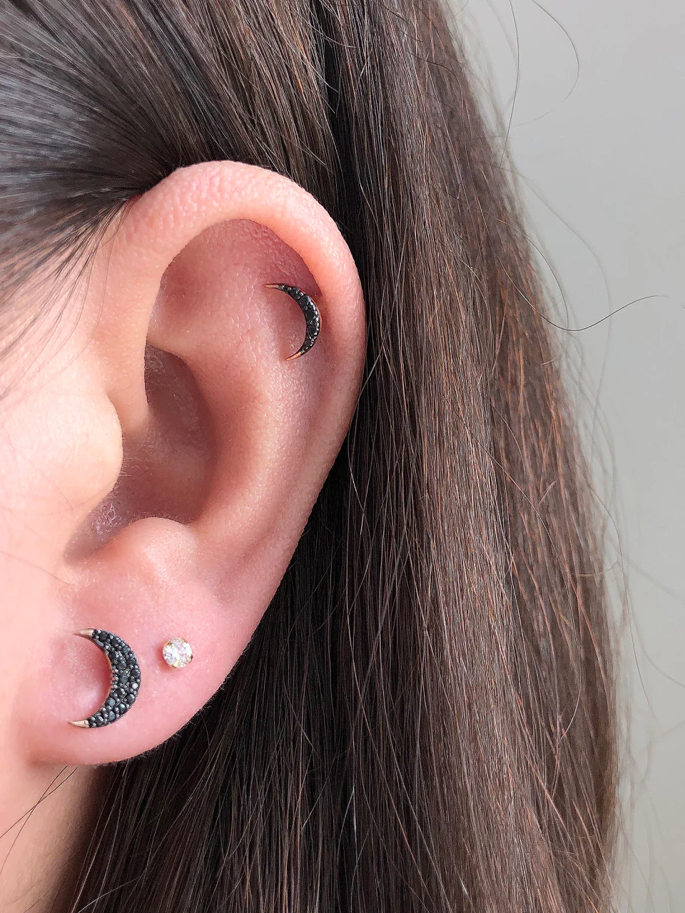 14K Gold Black Star Crescent Cartilage Earring 18G16G - Image 8