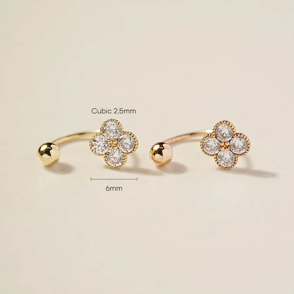 14K Gold Clover Tragus Curve Piercing 20G - Image 4