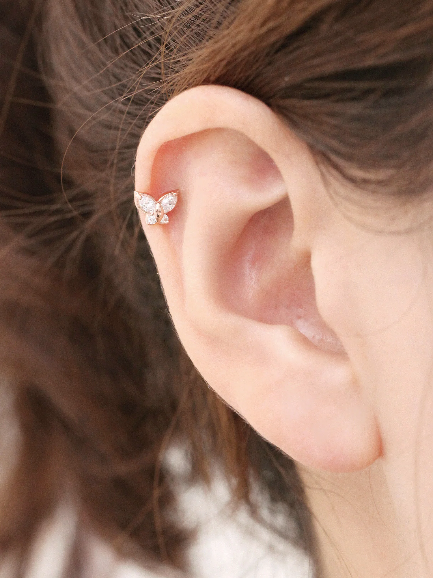 14K Gold CZ Butterfly Cartilage Earring 18g16g - Image 5