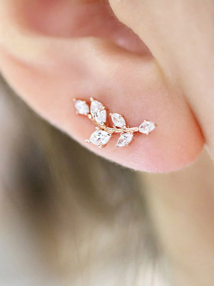 14K Gold CZ Leaf Ear Climber - Image 7