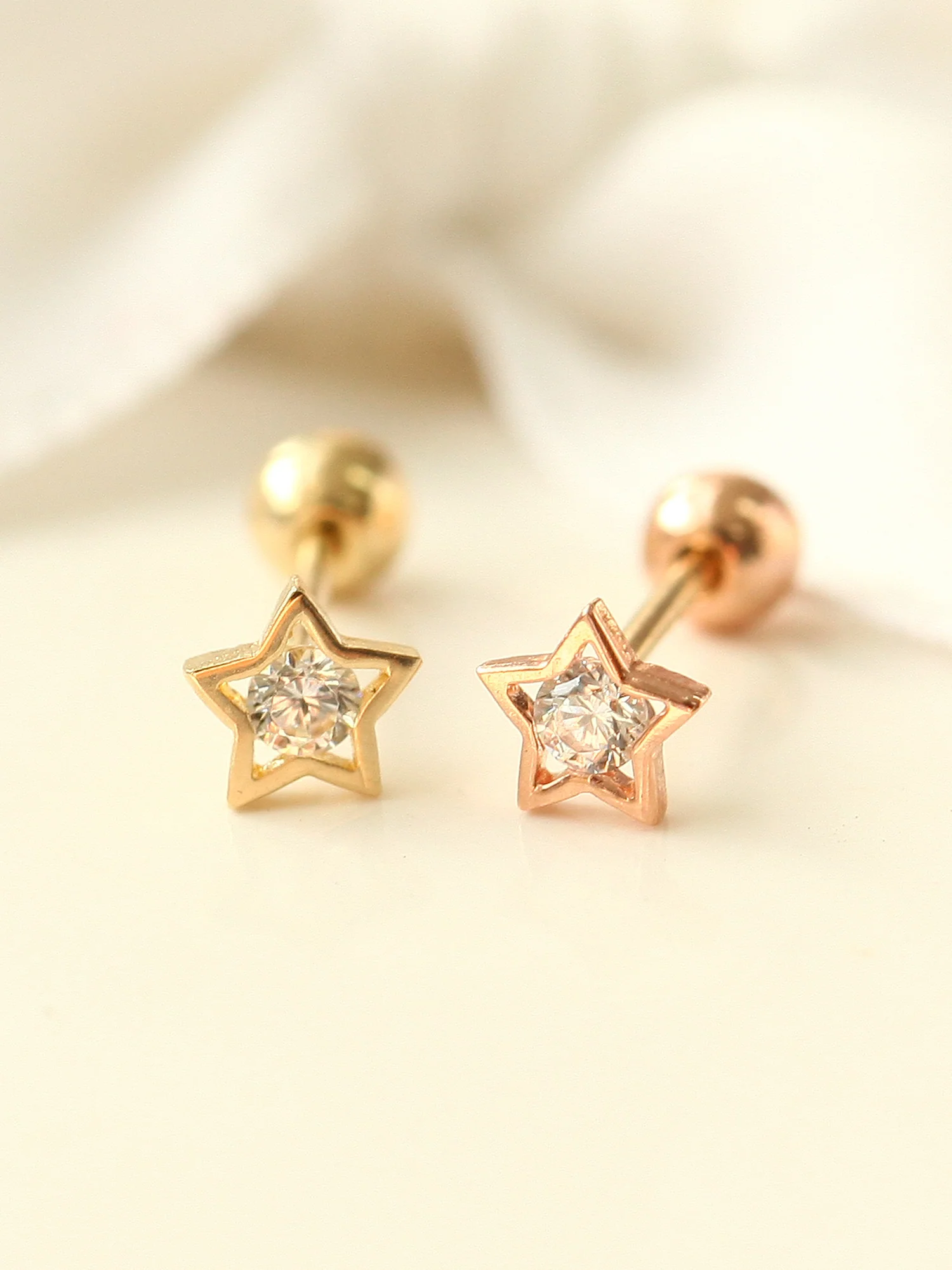 14K Gold Dainty Star CZ Cartilage Earring 20G - Image 6
