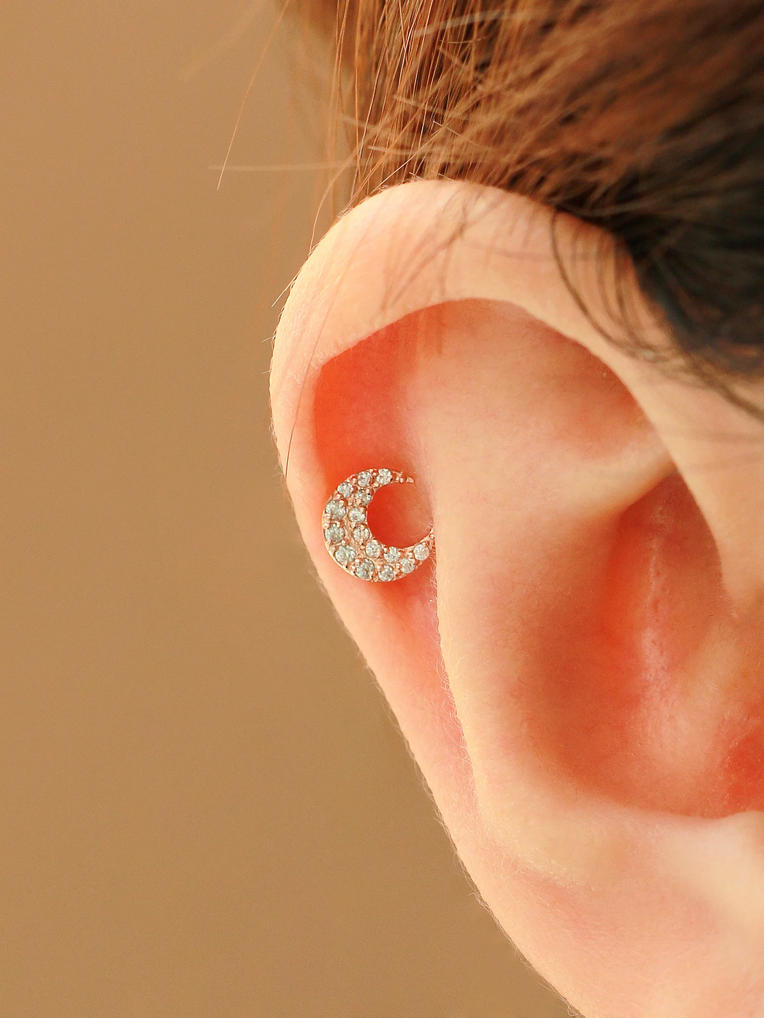 14K Gold Delicate Crescent Labret Piercing 18G16G - Image 5