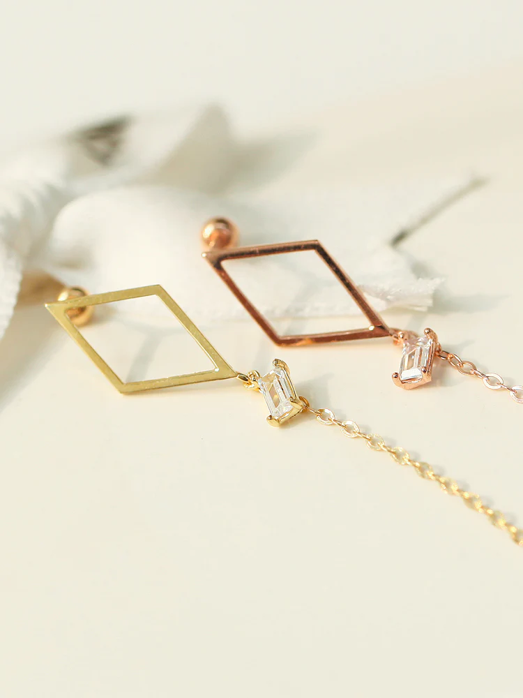 14K Gold Dia Square Drop Earring 20G - Image 5