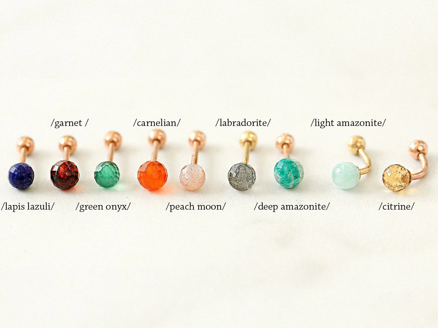 14K Gold Gemstone Rook Piercing 18G16G - Image 11