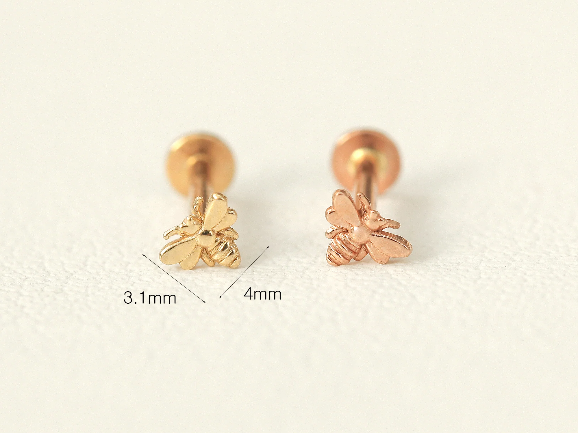 14K Gold Internally Bee Labret Piercing 18G16G - Image 9