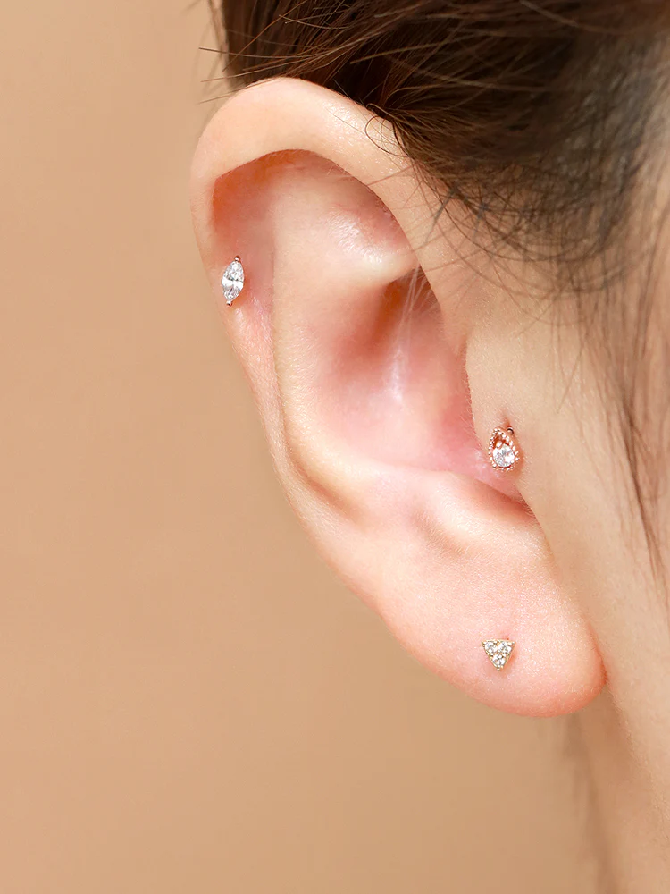 14K Gold Internally Threaded Cubic Tragus Labret Piercing 18G16G - Image 6