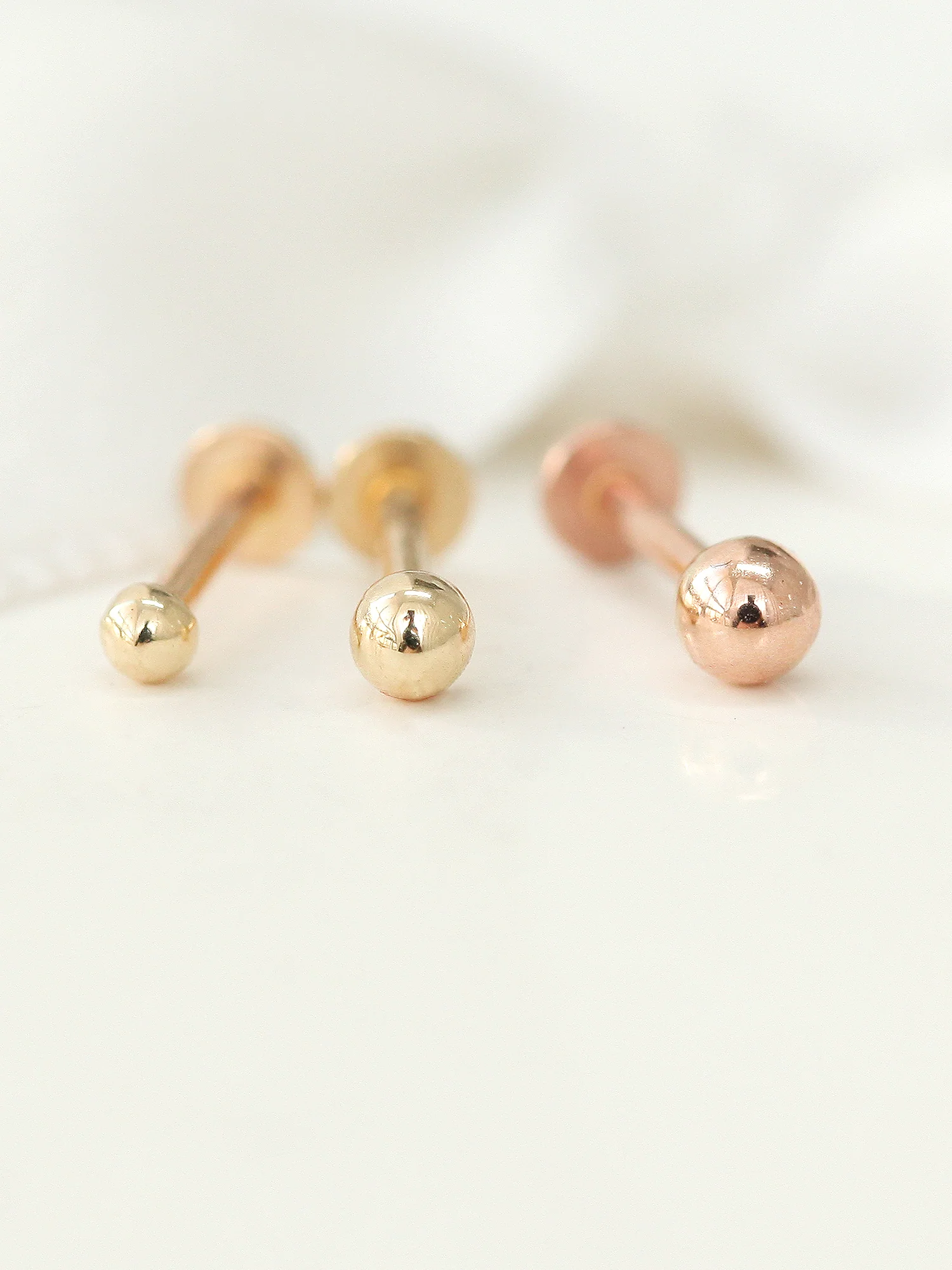 14K Gold Internally Threaded Mini Ball Labret Piercing 2mm 2.5mm 3mm 18G16G - Image 3