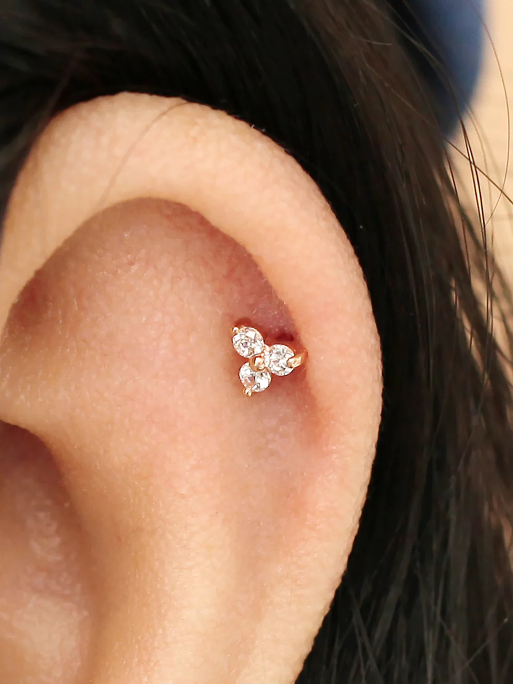 14K Gold Internally Threaded Triangle Cubic Labret Piercing 18G16G - Image 4