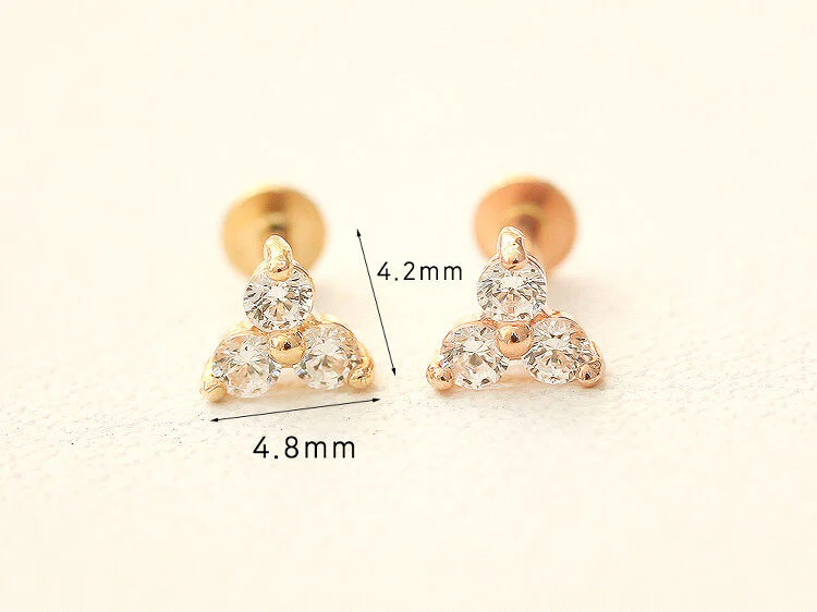 14K Gold Internally Threaded Triangle Cubic Labret Piercing 18G16G - Image 9