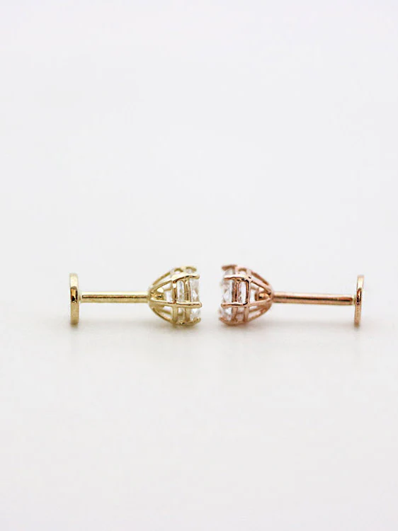 14K Gold CZ Labret Piercing 18G - Image 5