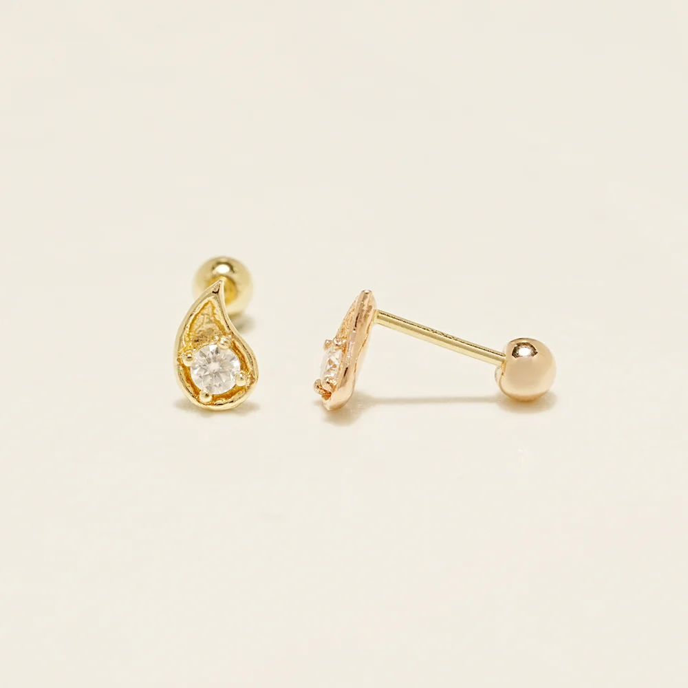 14K Gold Moissanite Dia Prism Cartilage Earring 20G18G16G - Image 12