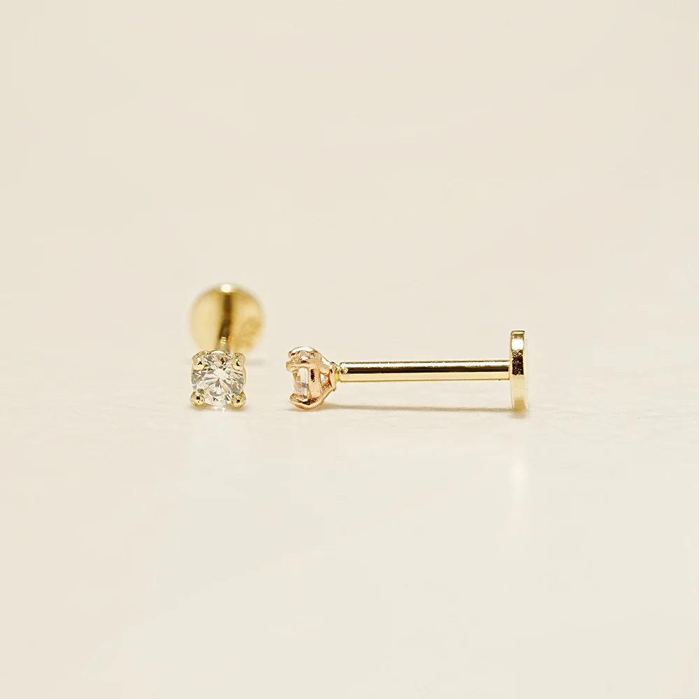 14K Gold Moissanite Nose Internally Threaded Labret Piercing 20G - Image 13