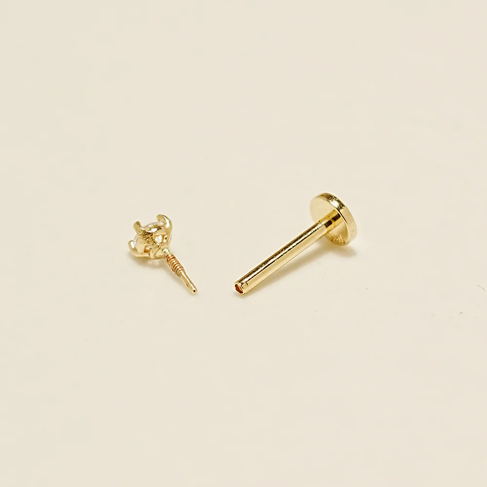 14K Gold Moissanite Nose Internally Threaded Labret Piercing 20G - Image 14
