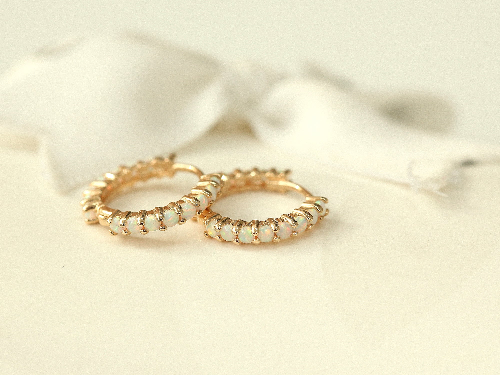14K Gold Opal Cartilage Hoop Earring - Image 11