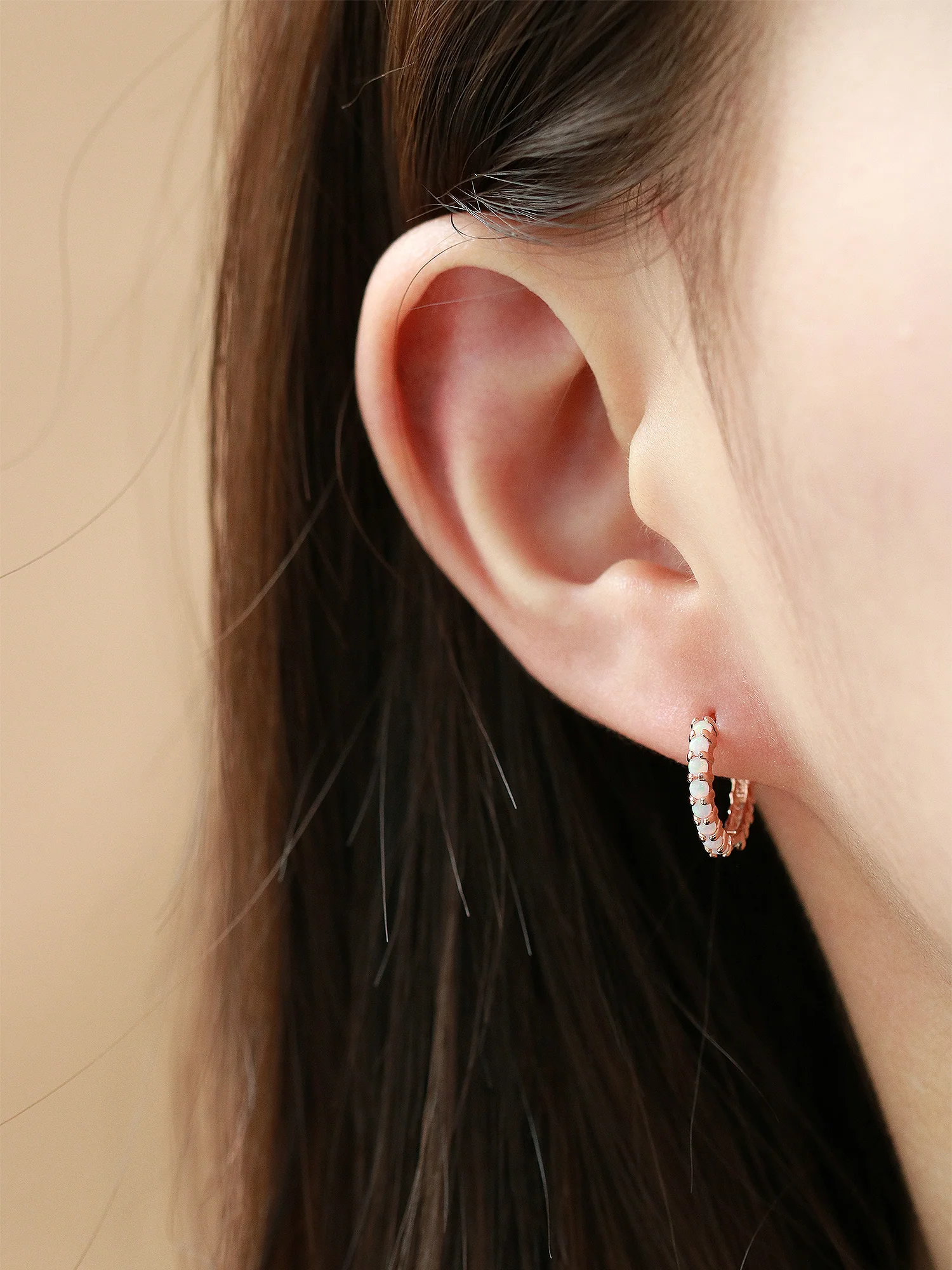 14K Gold Opal Cartilage Hoop Earring - Image 4