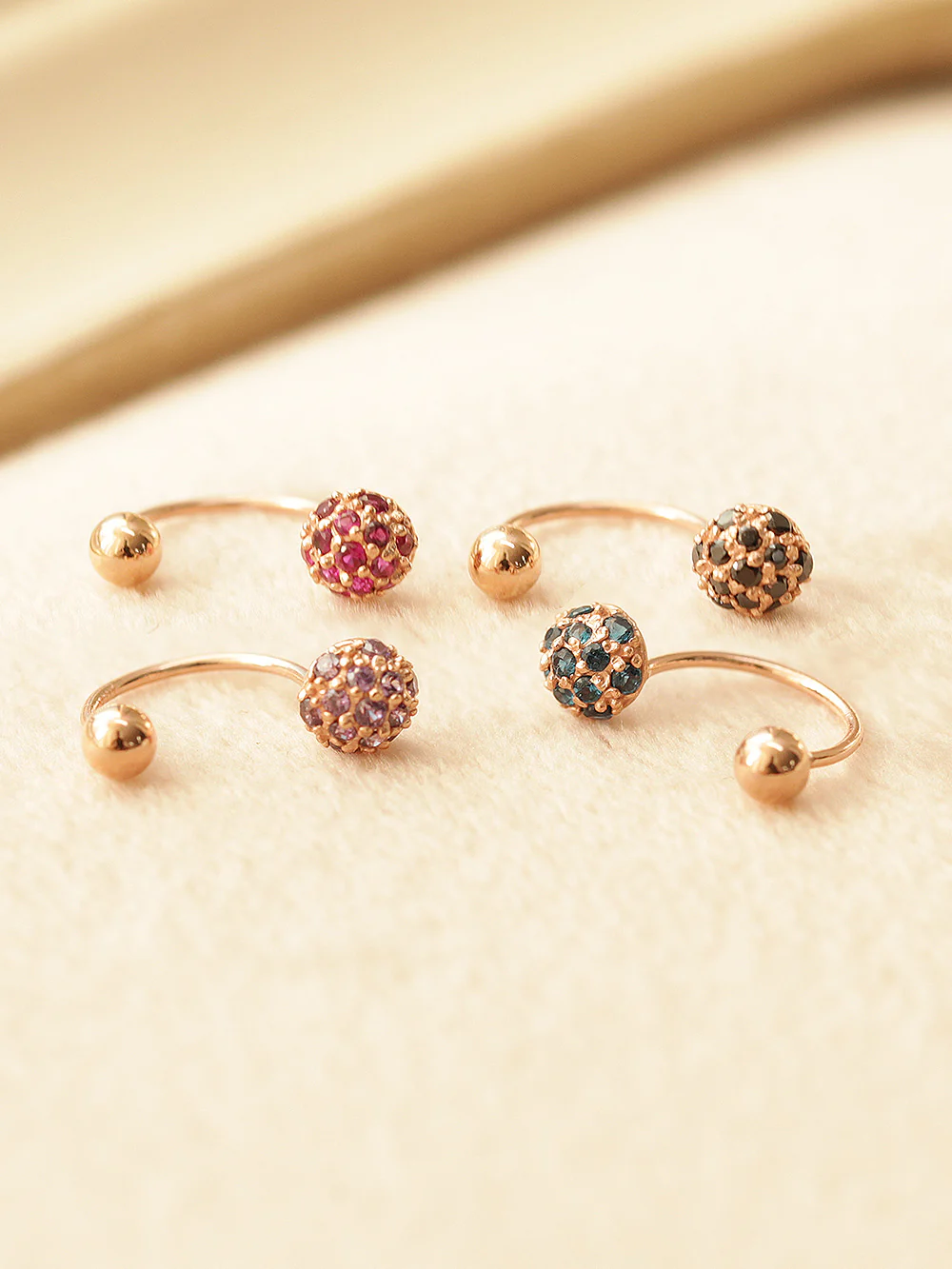 14K Gold Pave CZ Ball Curve Piercing 20G - Image 3