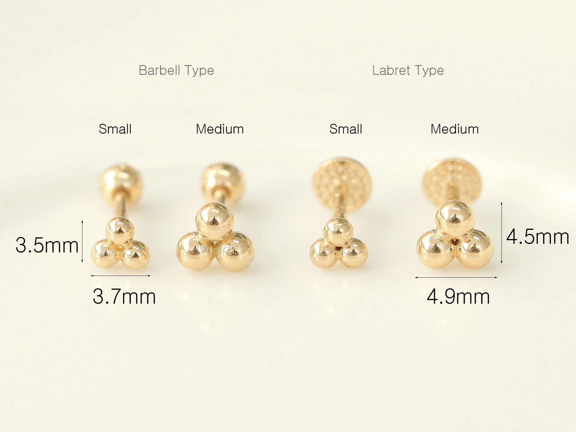 14K Gold Triangle Ball Labret Piercing S,M 18G16G - Image 15