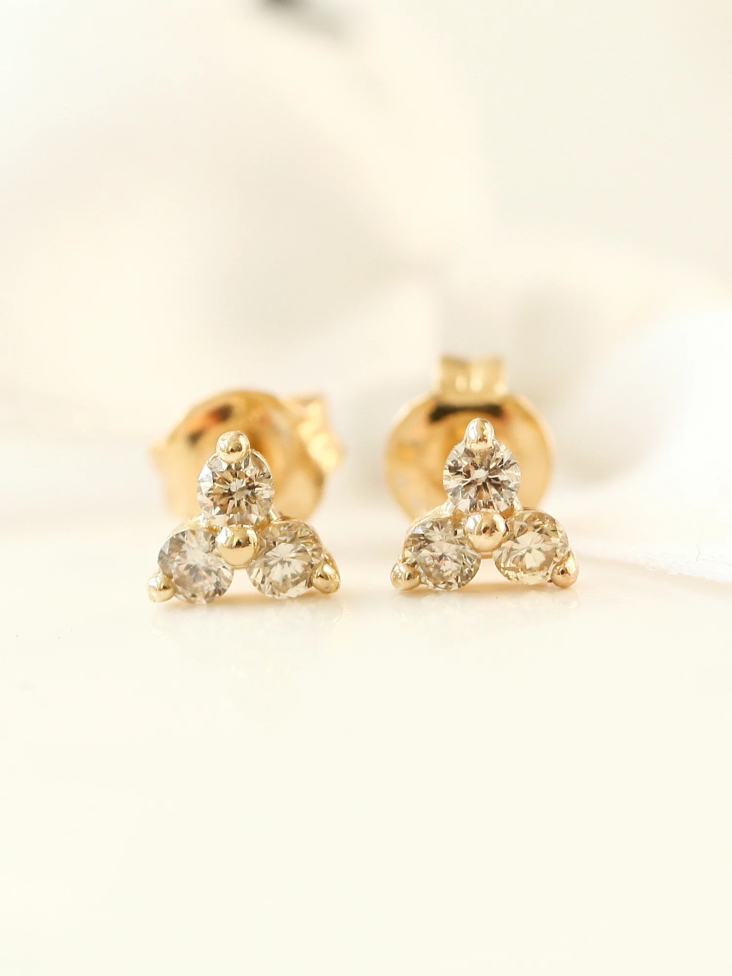 14K Gold Triangle Cognac Diamond Earring - Image 6