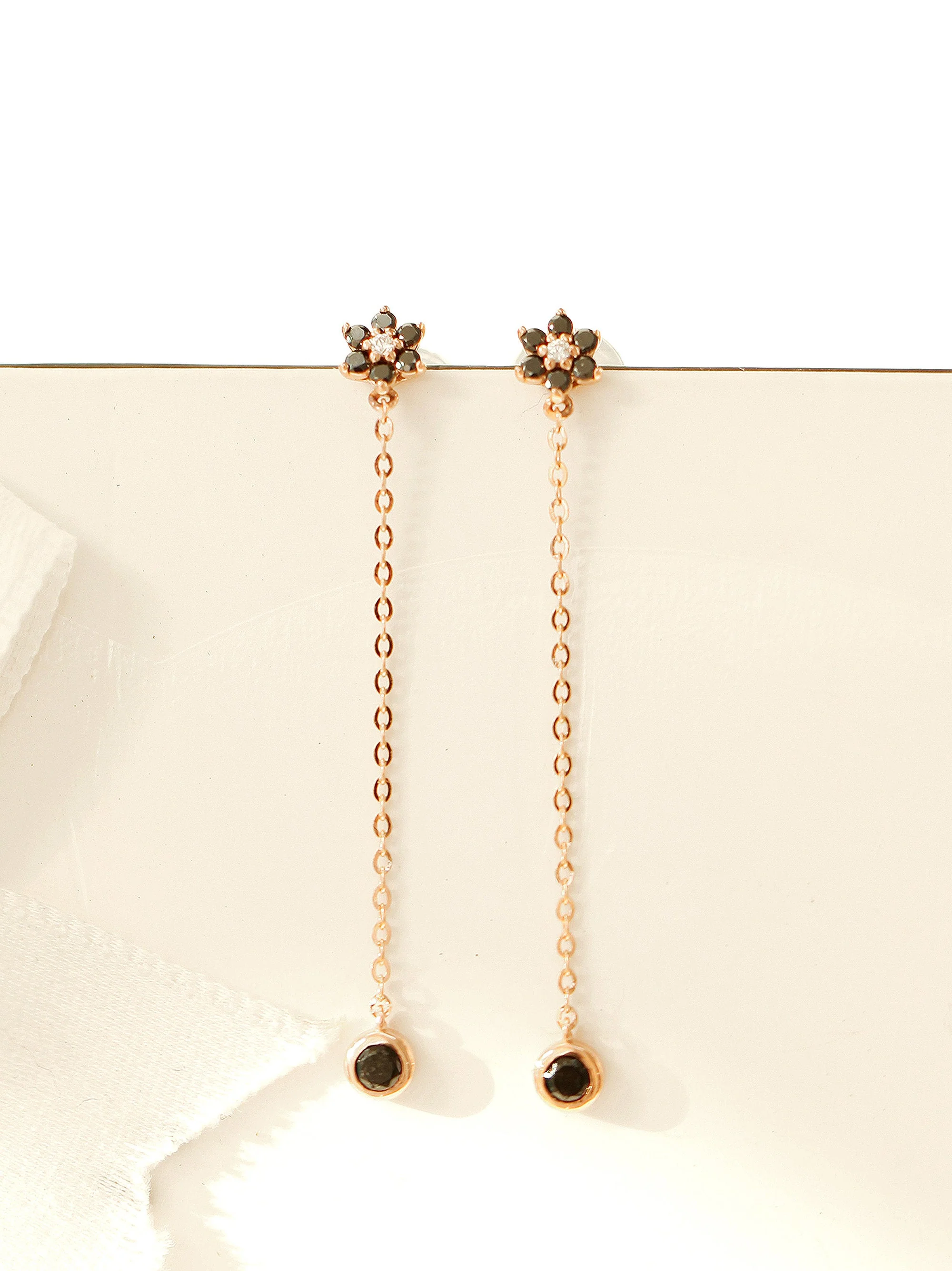 14K Gold Lovely Flower Drop Earring - Image 7