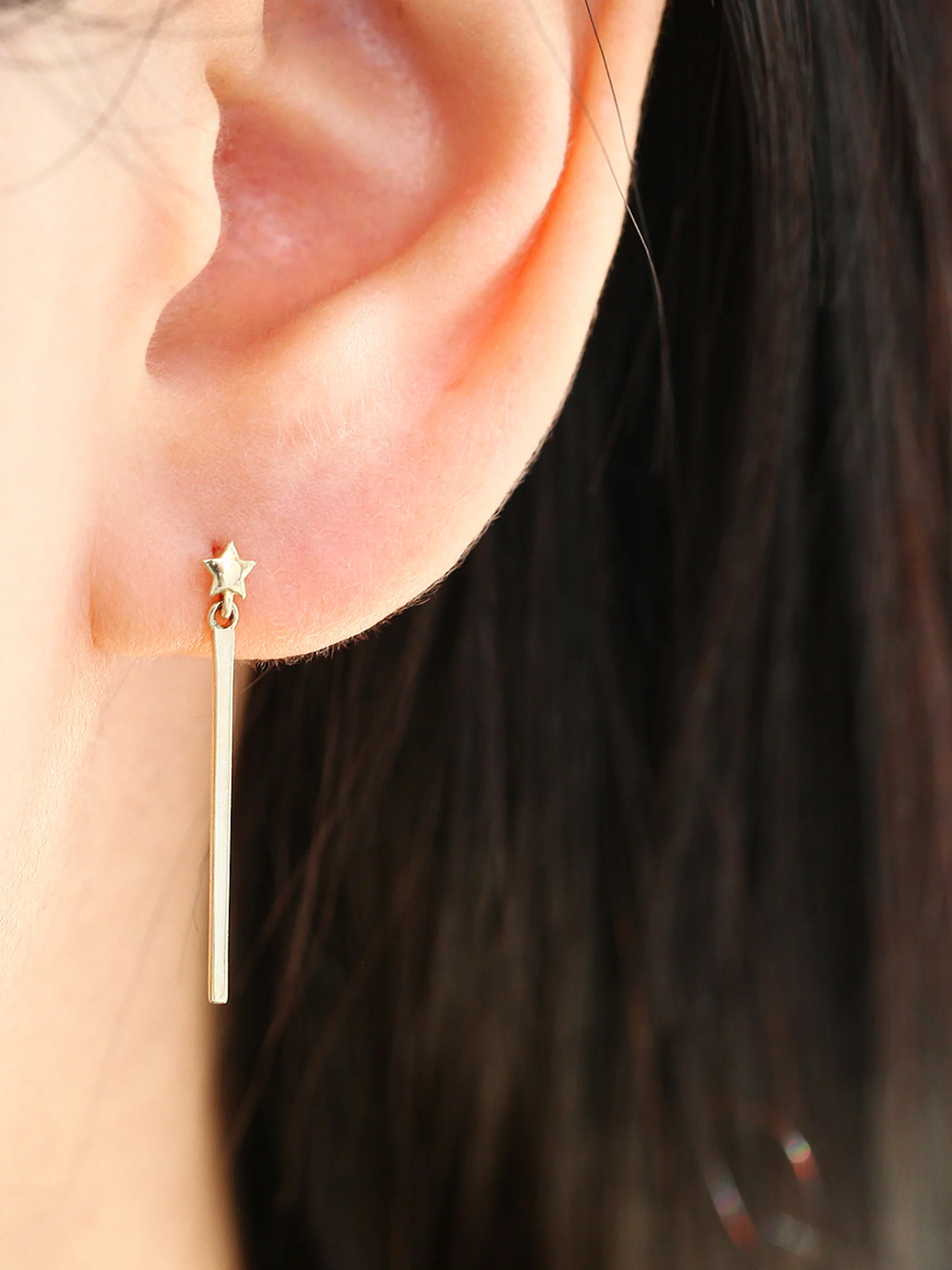 14K Gold Star Drop Earring - Image 3