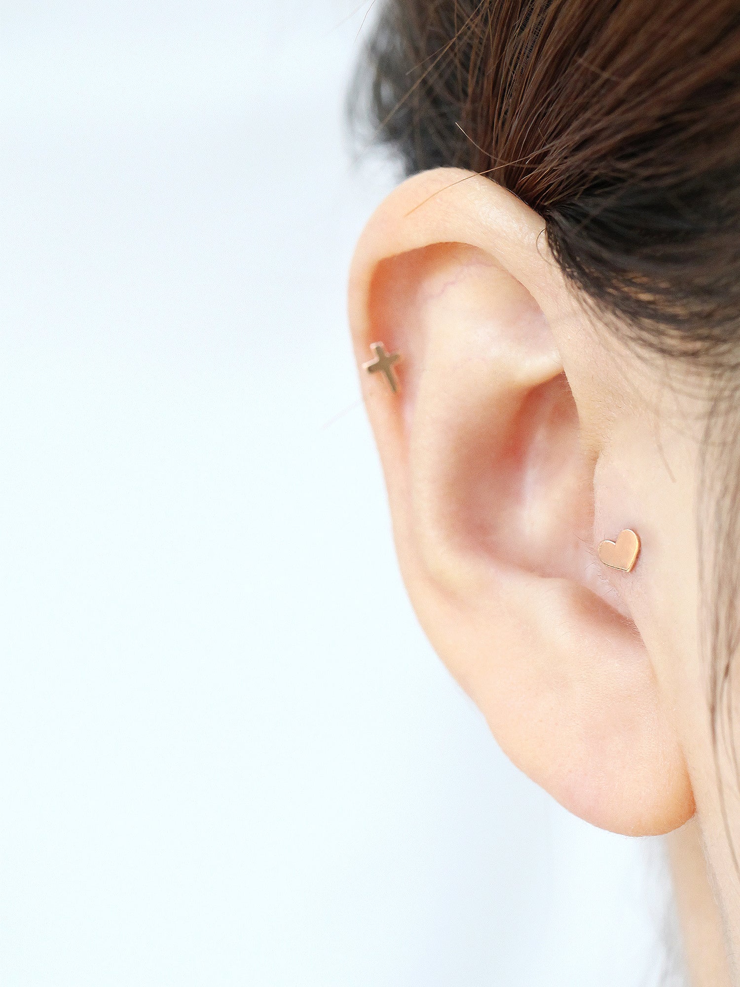 14K Gold Dainty Heart & Cross Cartilage Earring 18g16g - Image 7